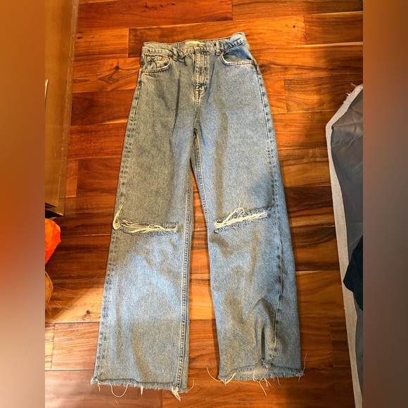 Zara Sky Blue Denim Trousers 90s full length size 8 - Picture 1 of 6
